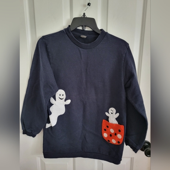 Copper Key Girl's Halloween Ghost Embroidered Navy Long Sleeve Sweatshirt Size L - Picture 1 of 6